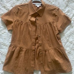 Everly Burnt Orange Babydoll blouse, size SMALL